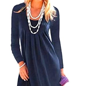 BOSBARY Navy Blue Pleated Dress - Size S (NWT)